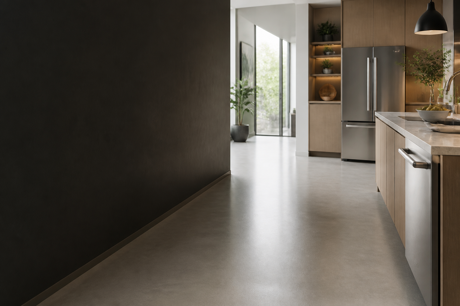 Bright accessible kitchen with a clear floor path and soft daylight