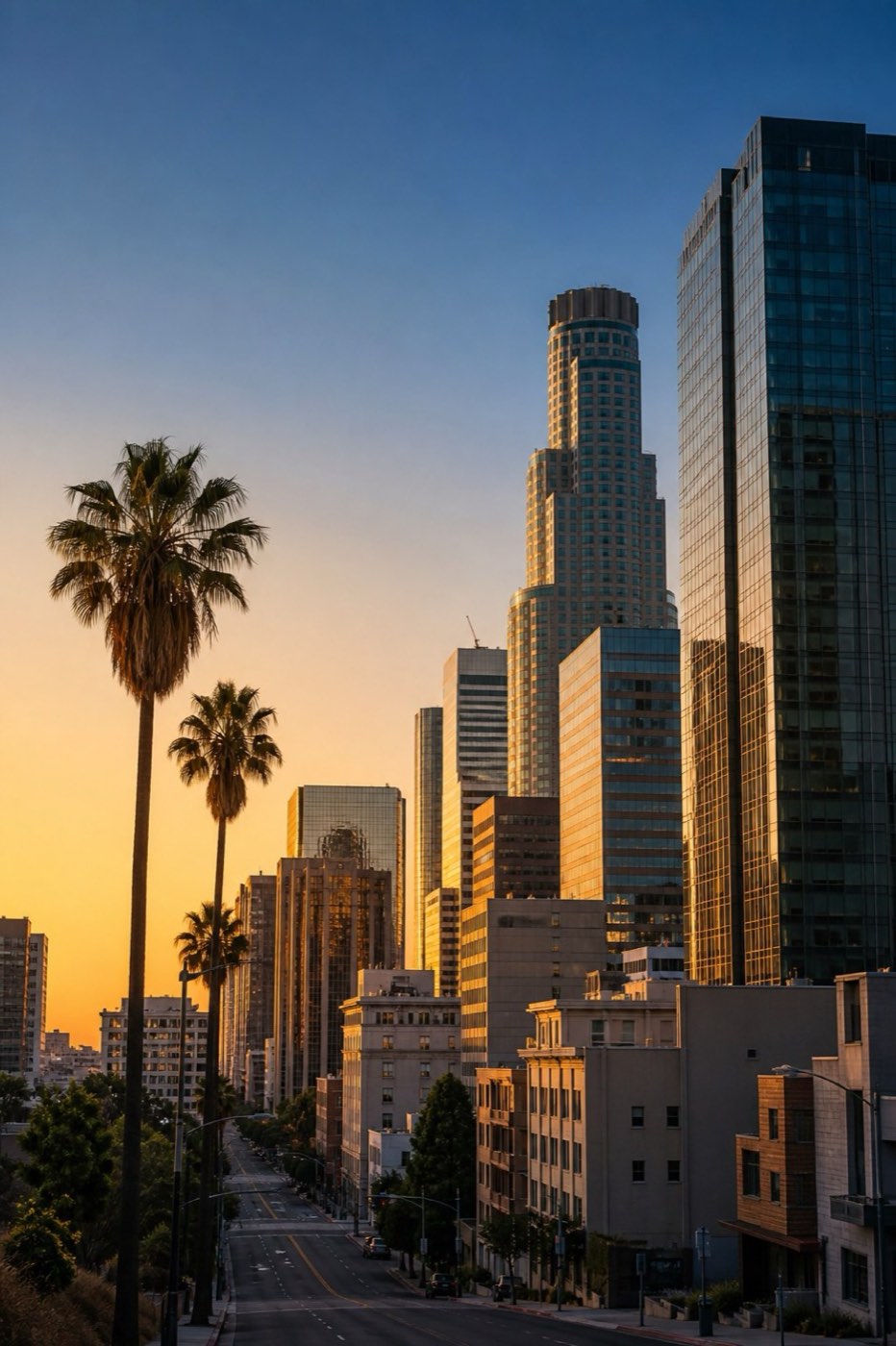 U.S. city skyline at dusk